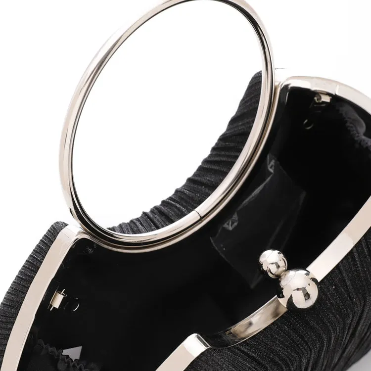 Glittery Soiree Clutch with Decorative Circular Handle - Black