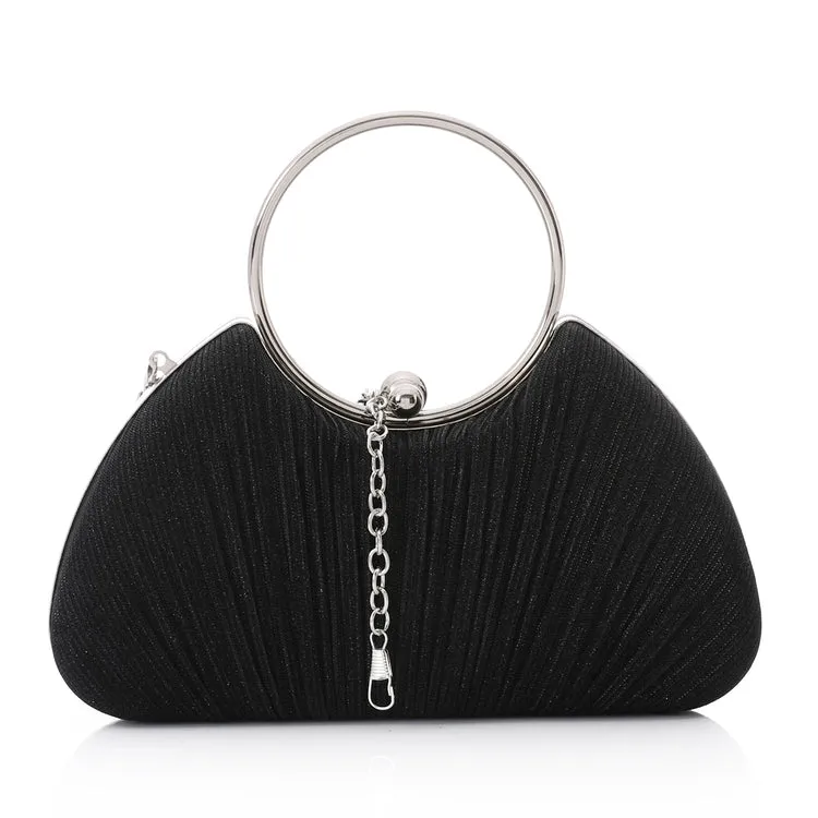 Glittery Soiree Clutch with Decorative Circular Handle - Black