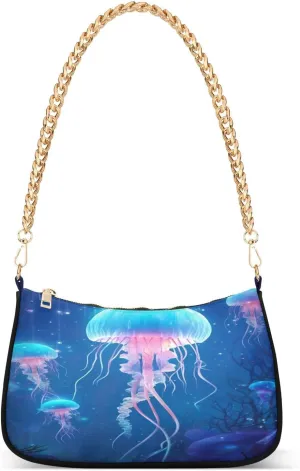 Glowing Jellyfish Shoulder Bag for Women, Handbag with Chain Strap, Soft Purse Tote Bag for Ladies
