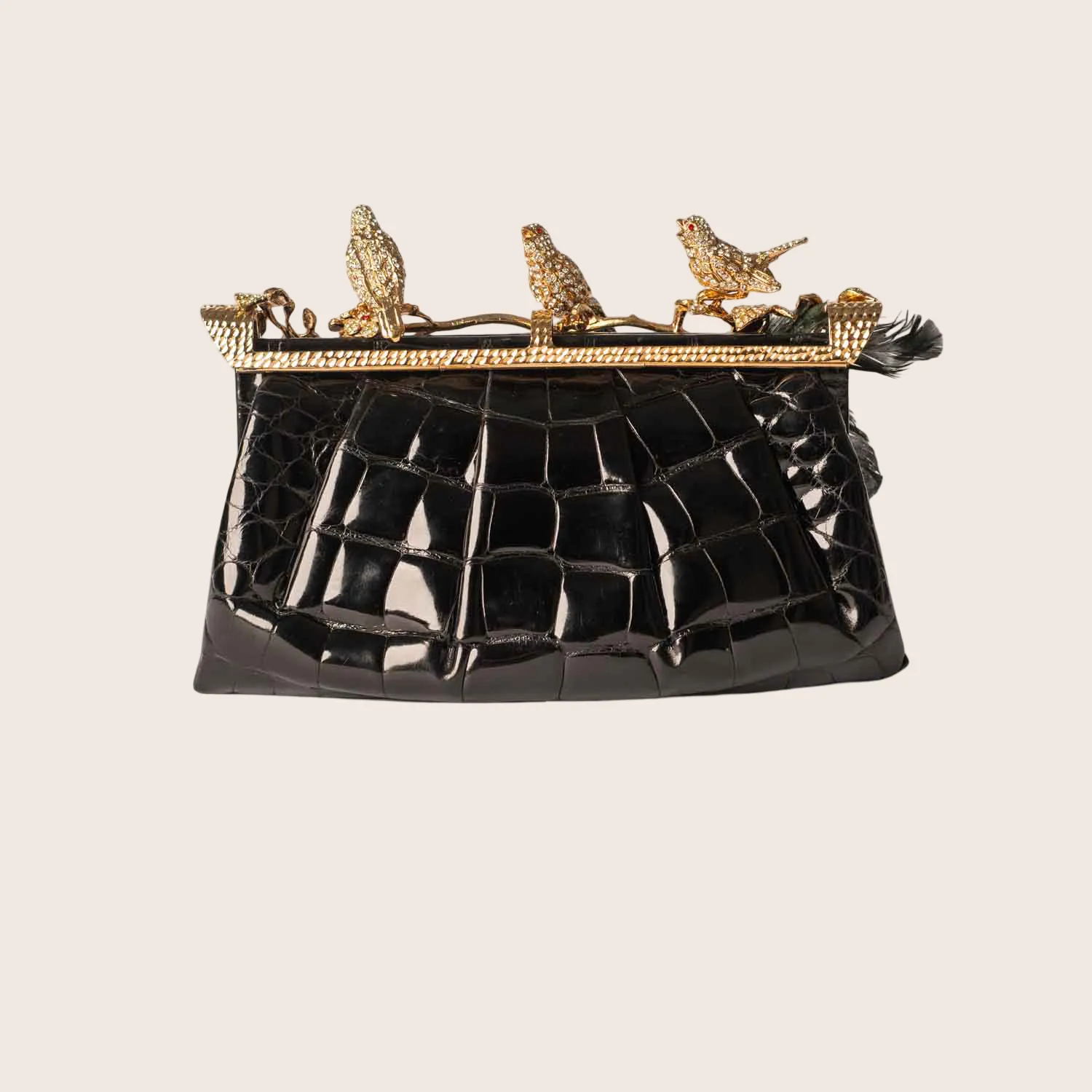 Going fast Curated collection Valentino with Clasp Black Crystal Crocodile Clutch Bird