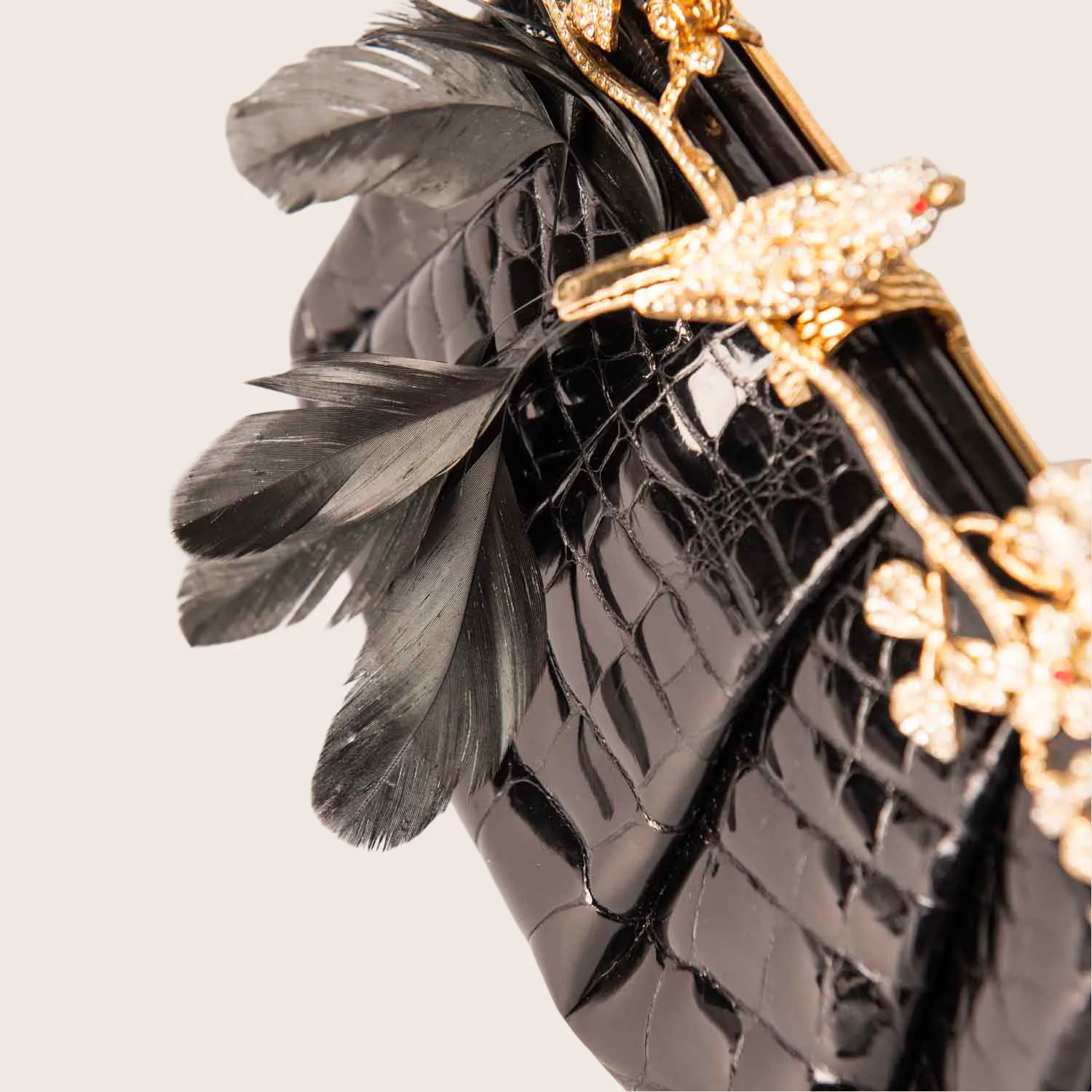 Going fast Curated collection Valentino with Clasp Black Crystal Crocodile Clutch Bird