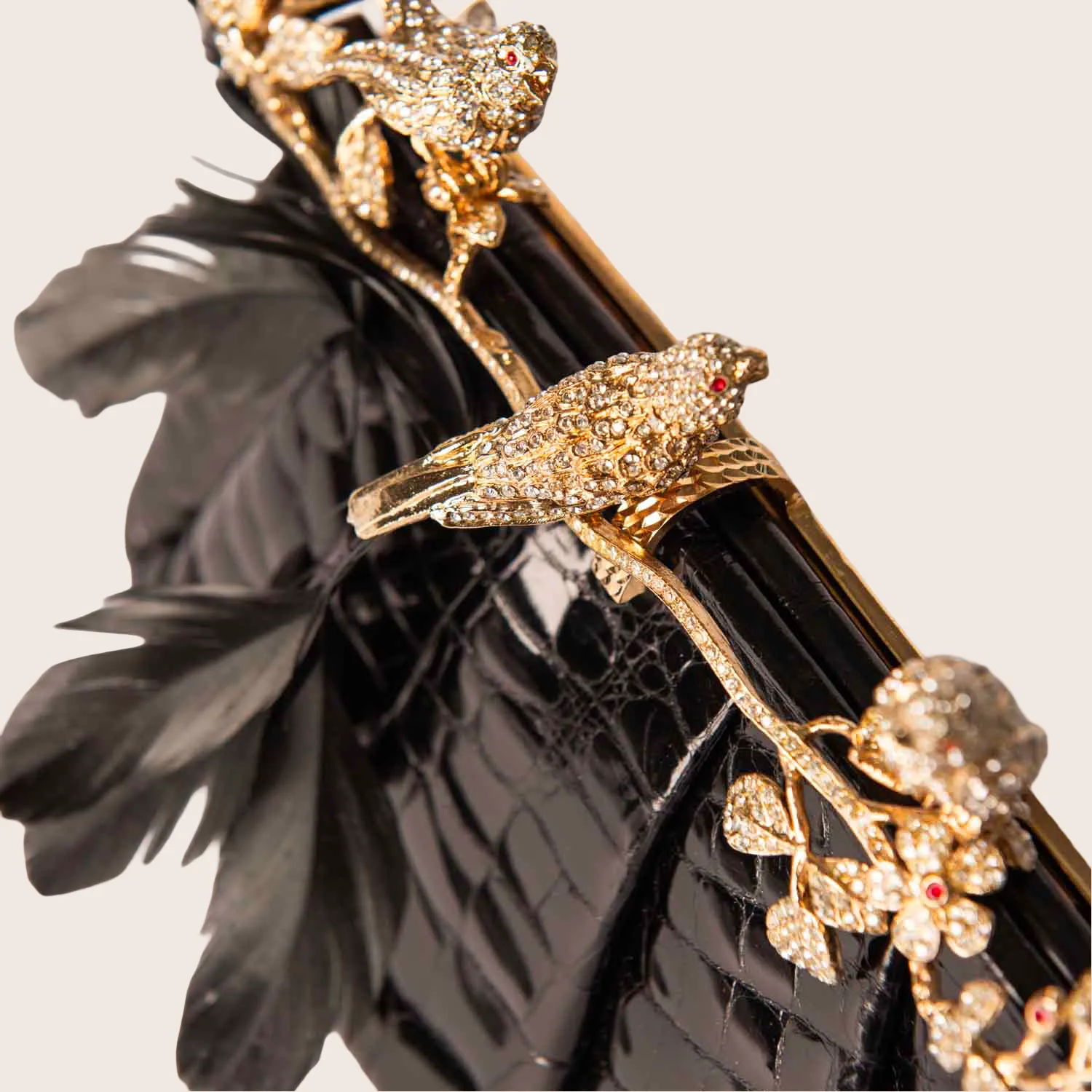 Going fast Curated collection Valentino with Clasp Black Crystal Crocodile Clutch Bird