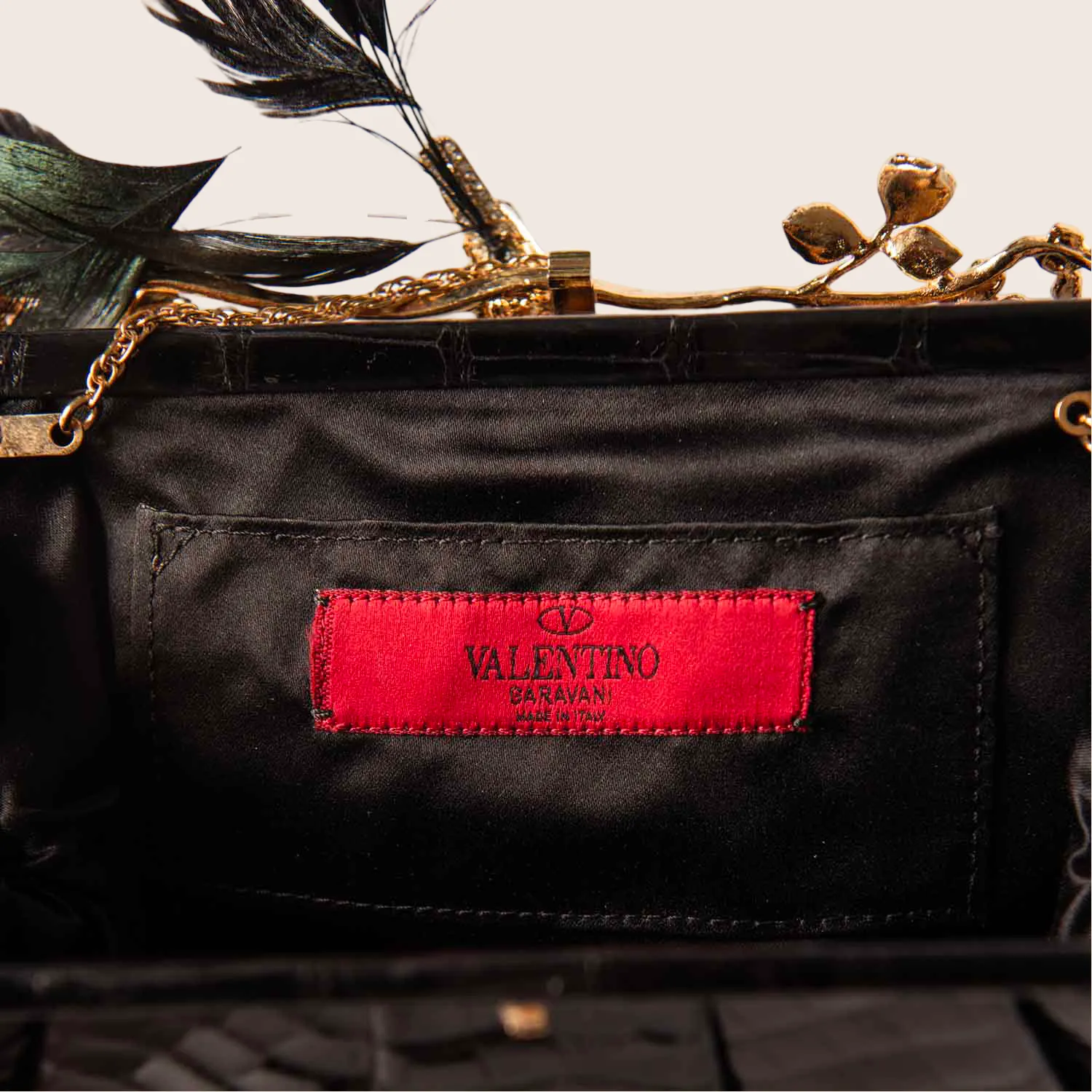 Going fast Curated collection Valentino with Clasp Black Crystal Crocodile Clutch Bird