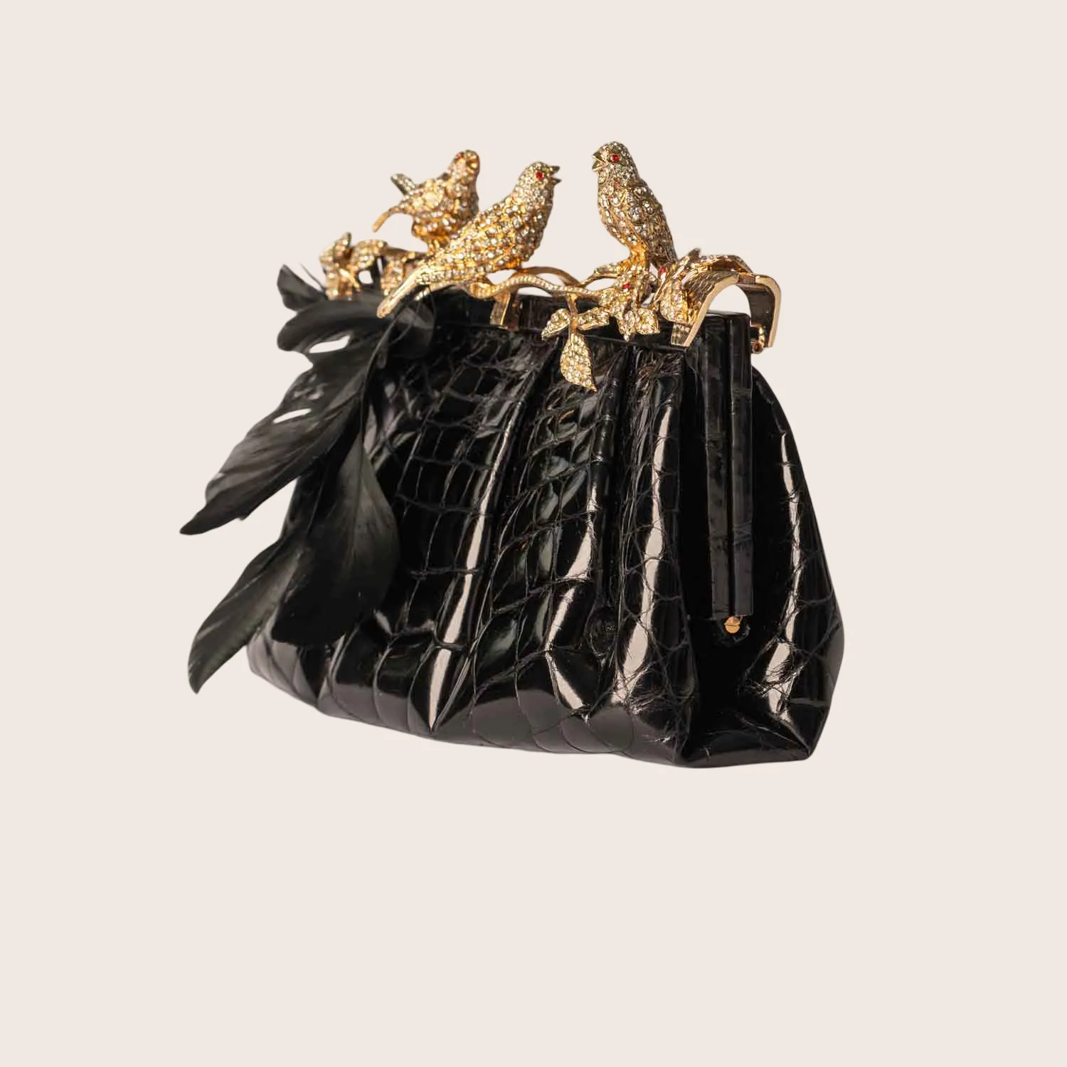 Going fast Curated collection Valentino with Clasp Black Crystal Crocodile Clutch Bird