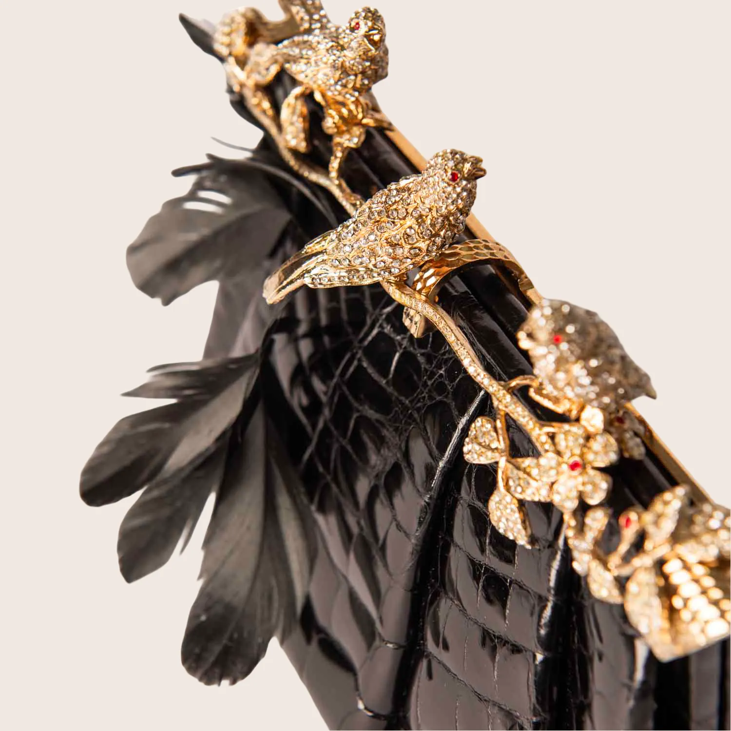 Going fast Curated collection Valentino with Clasp Black Crystal Crocodile Clutch Bird
