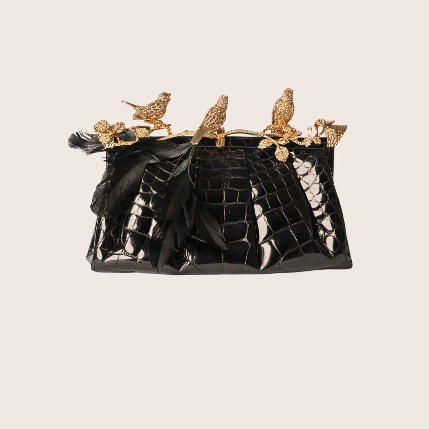 Going fast Curated collection Valentino with Clasp Black Crystal Crocodile Clutch Bird