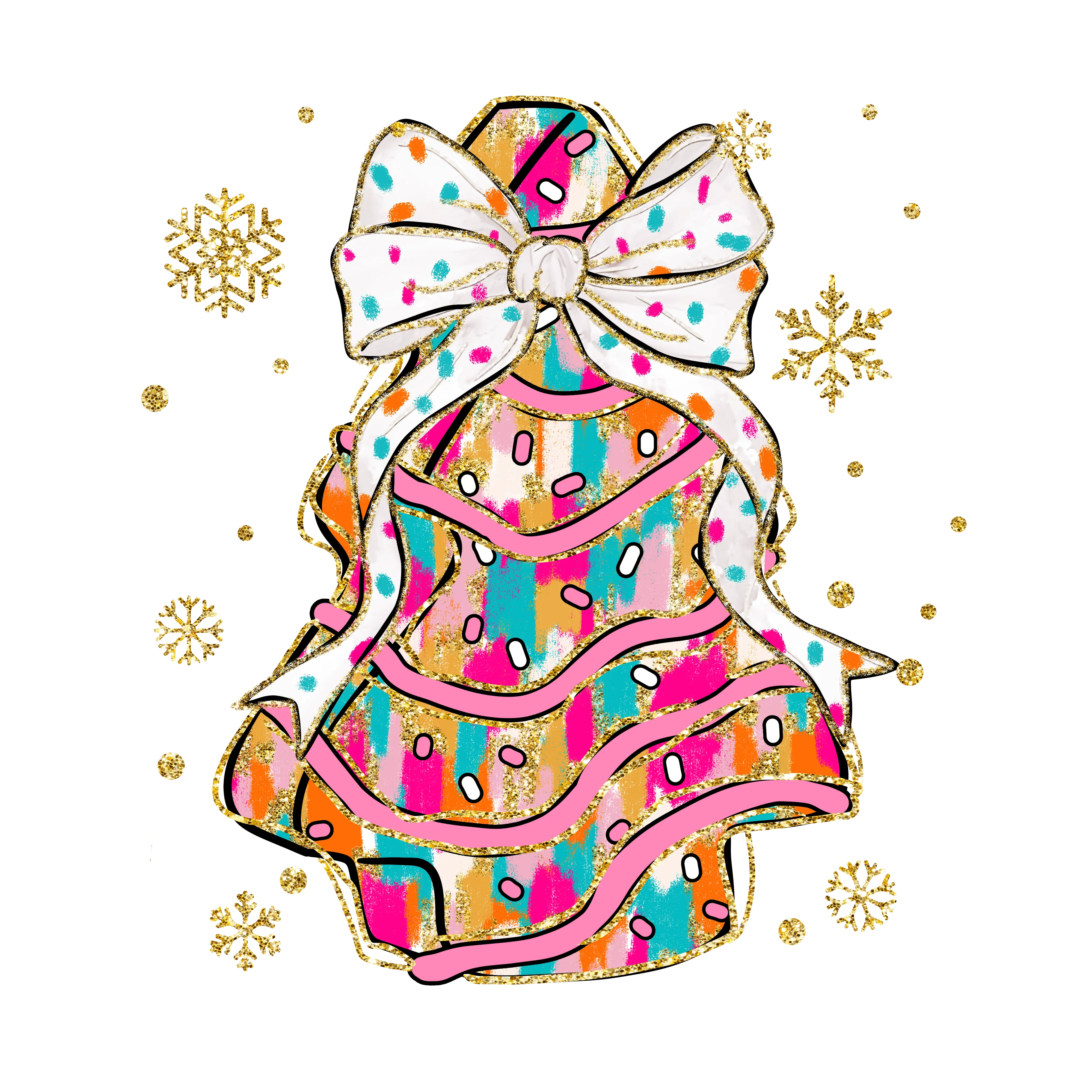 Gold Glitter and Multicolored Bow DTF (direct-to-film) Transfer