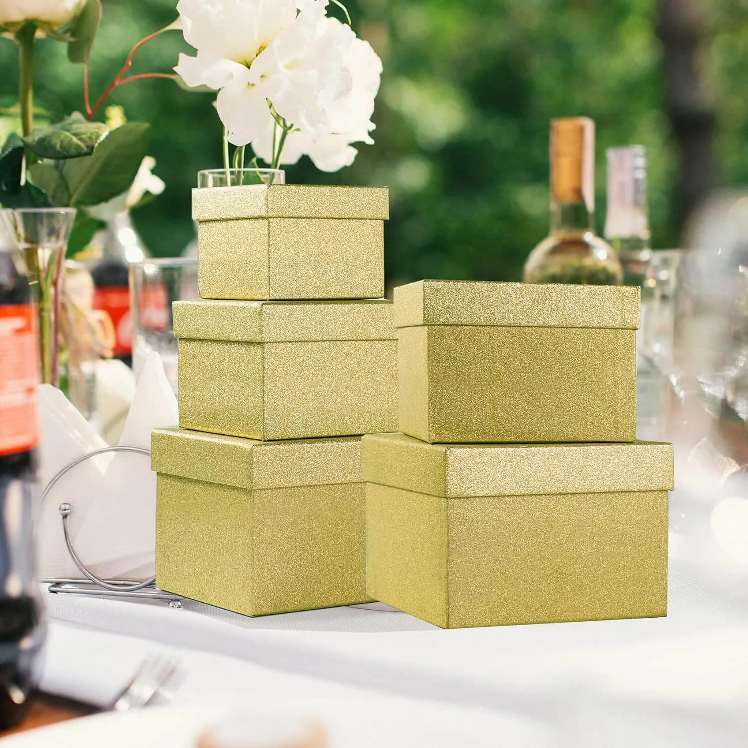 Gold Glittered Christmas Nesting Gift Box, Set of 5