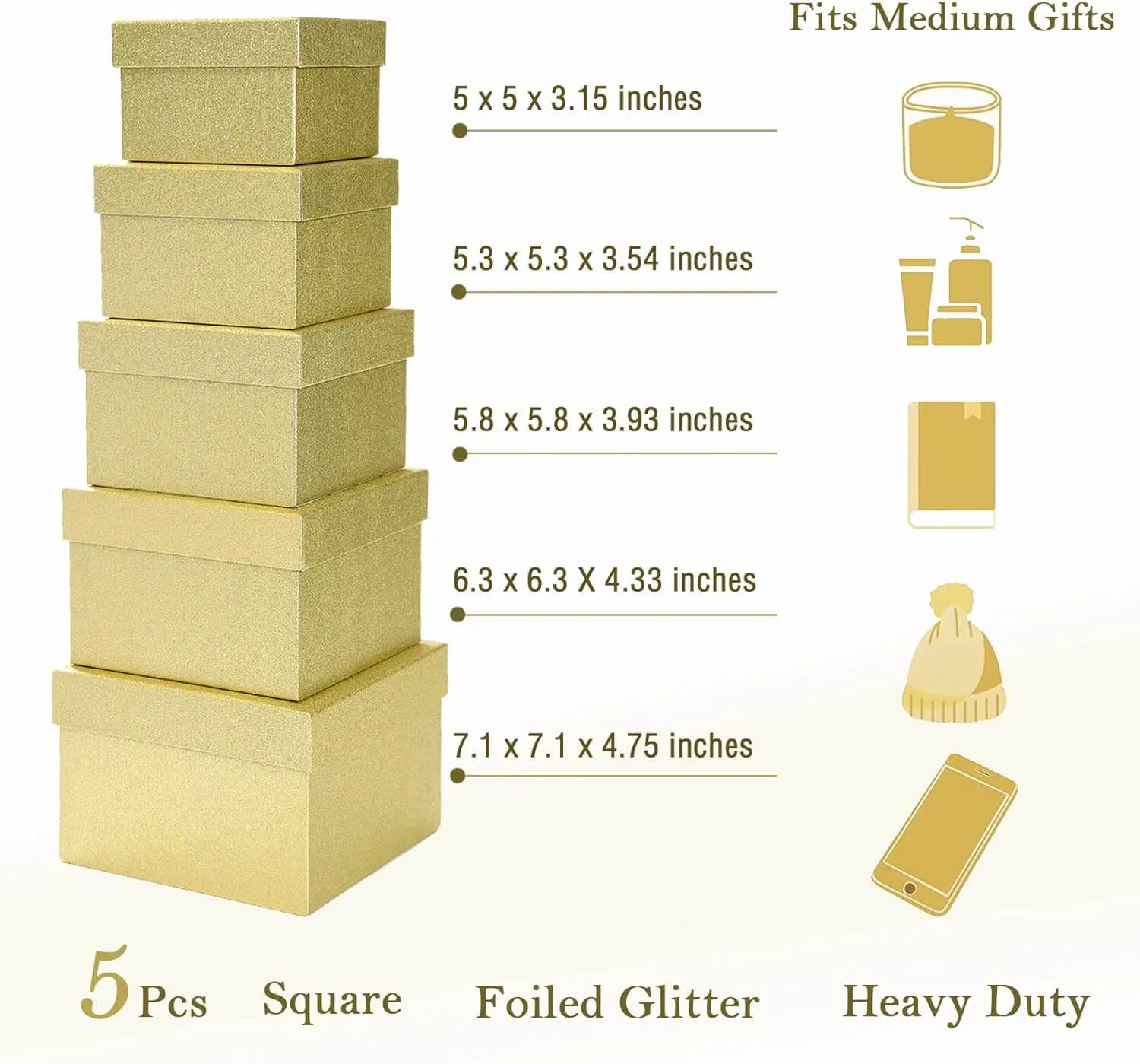 Gold Glittered Christmas Nesting Gift Box, Set of 5