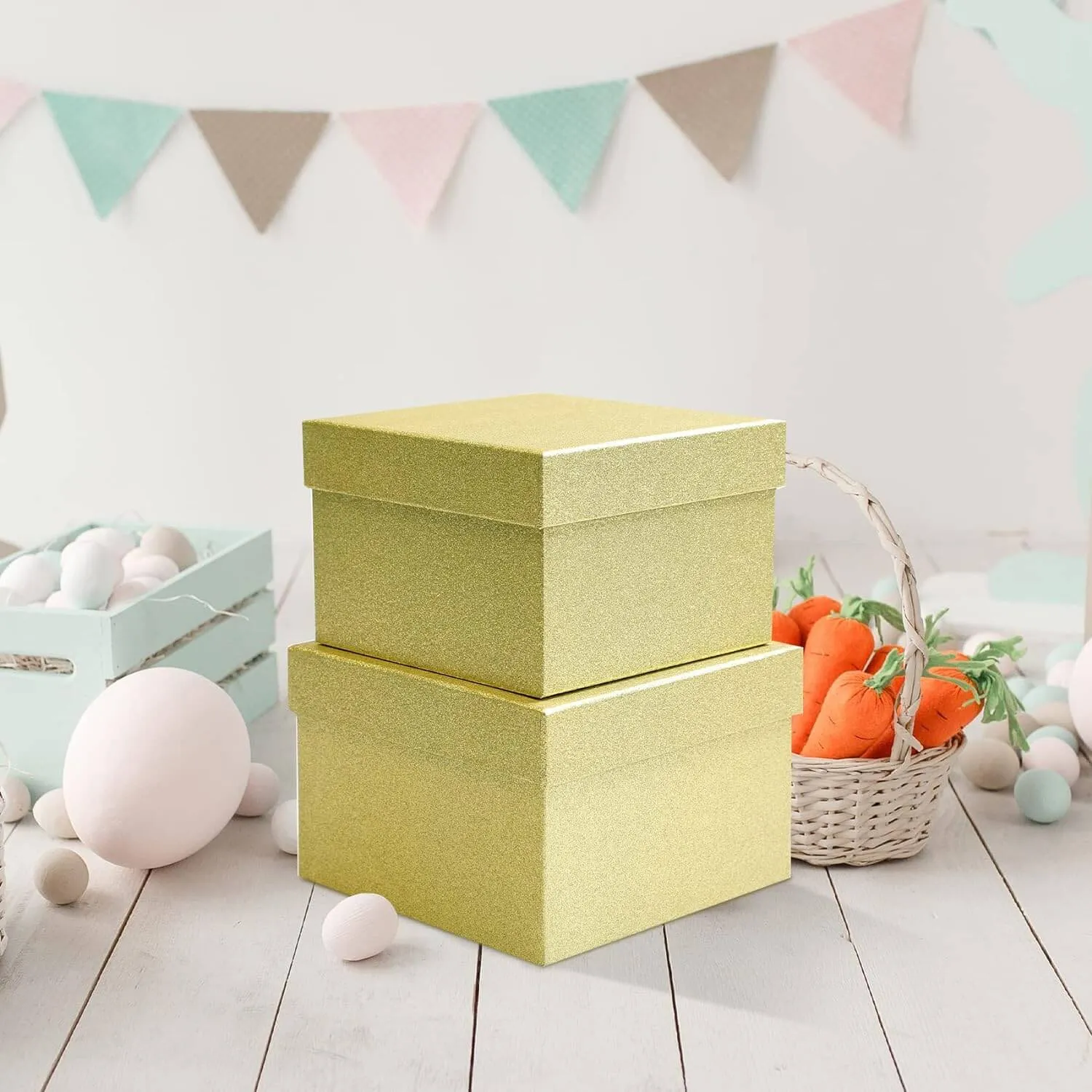 Gold Glittered Christmas Nesting Gift Box, Set of 5