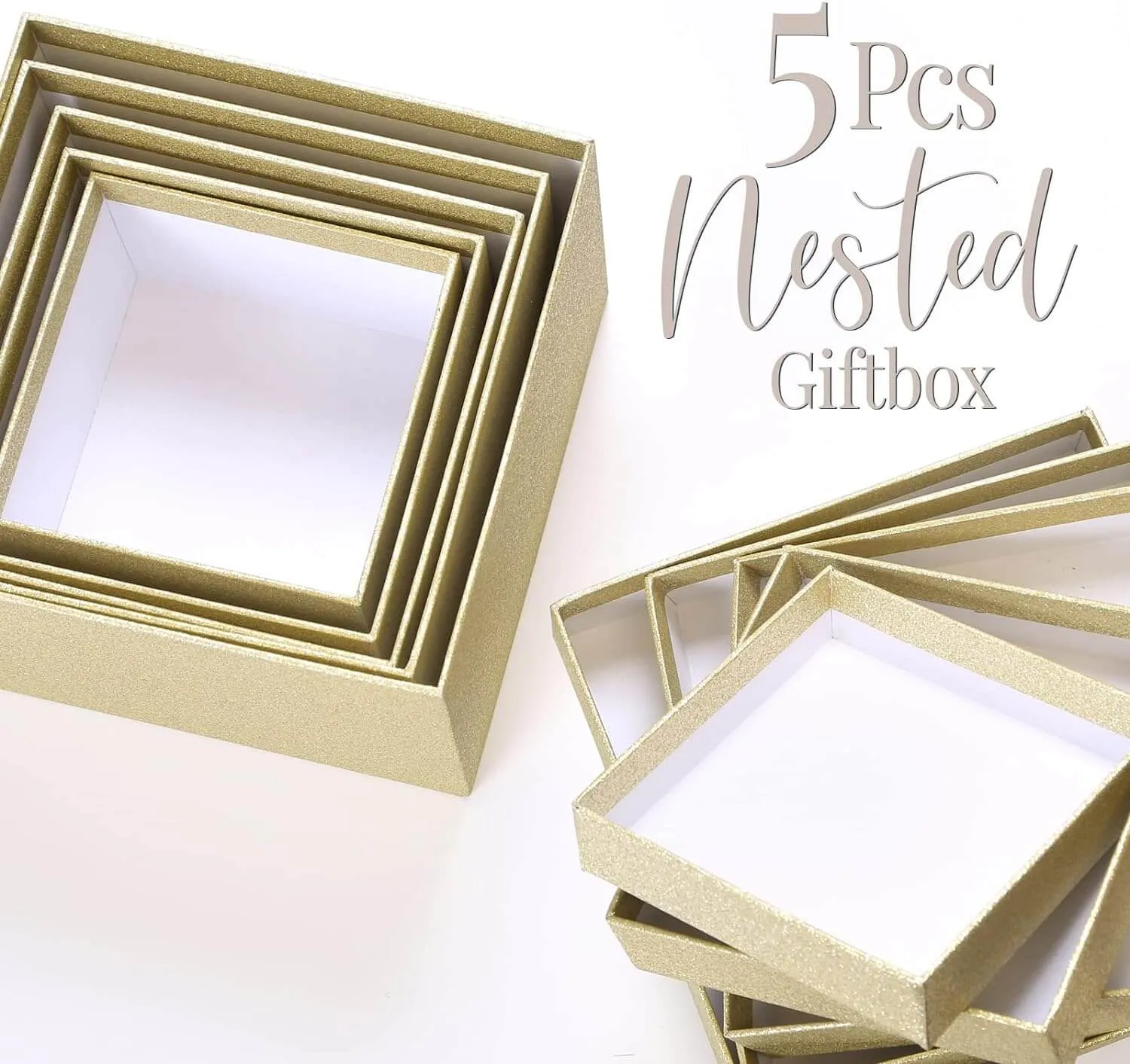 Gold Glittered Christmas Nesting Gift Box, Set of 5