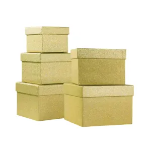 Gold Glittered Christmas Nesting Gift Box, Set of 5