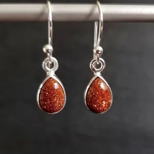 Goldstone Teardrop 9mm x 6mm 925 Silver Earrings, E5GS