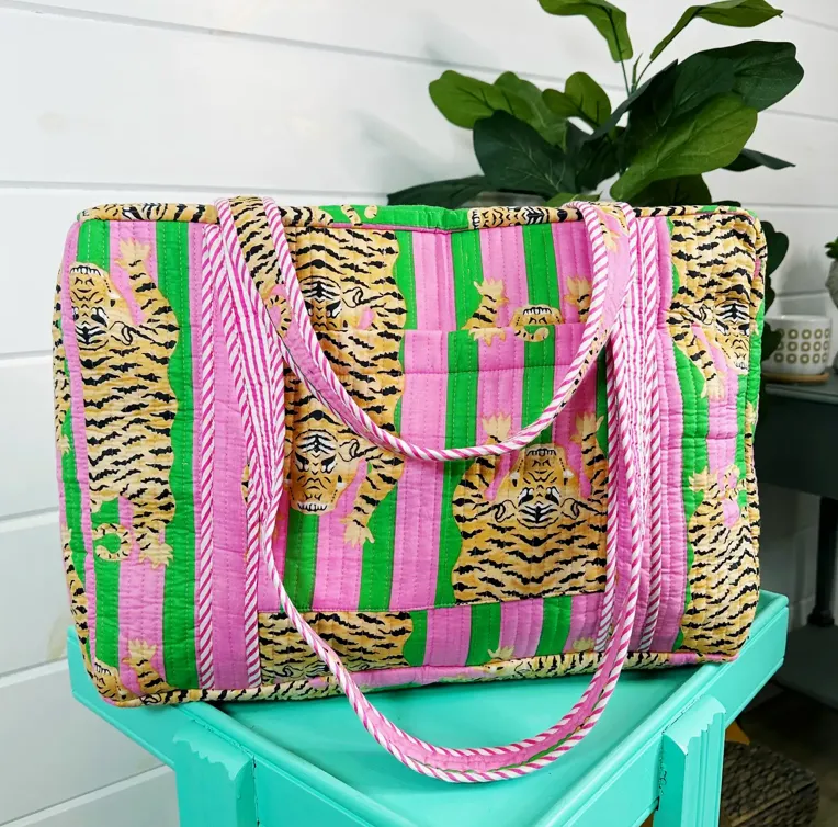 Green and Pink Tiger Overnight Bag