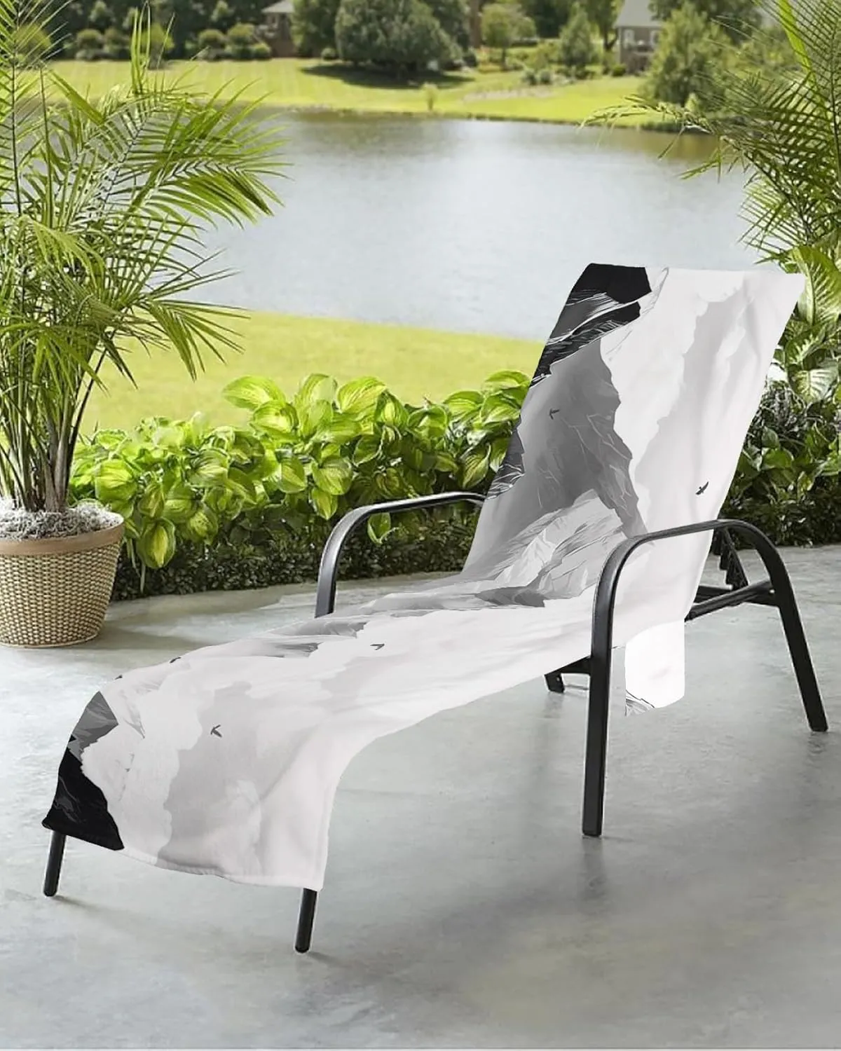 Grey Mountain Chaise Lounger Cover with Pockets, Pool Lounge Chair Covers 85"x29", Peak Scenery Sun Cloud Eagle Natural Landscape Microfiber Beach Chair Cover for Outdoor Patio Sunbathing