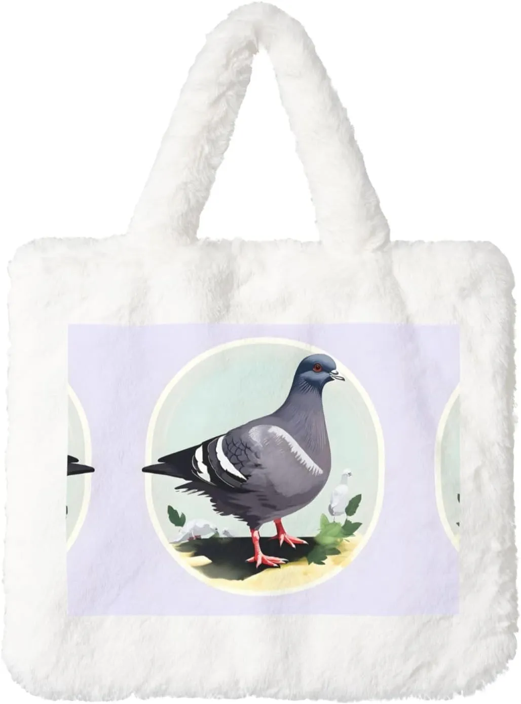 Grey Pigeon Print Printing Fluffy Shoulder Bag Ladies Plush Underarm Bag Tote Bag Furry Purse Handbag For Work Travel