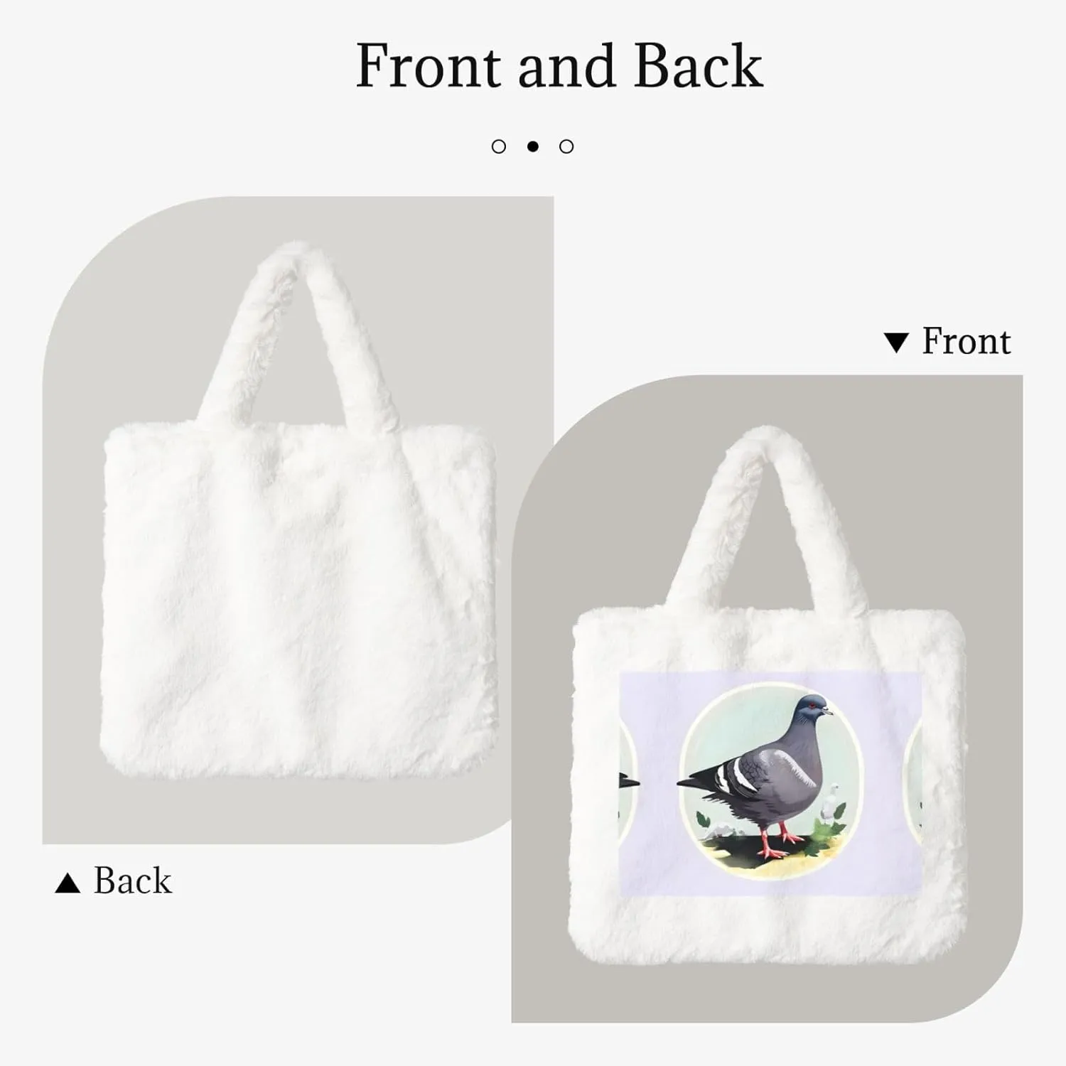 Grey Pigeon Print Printing Fluffy Shoulder Bag Ladies Plush Underarm Bag Tote Bag Furry Purse Handbag For Work Travel