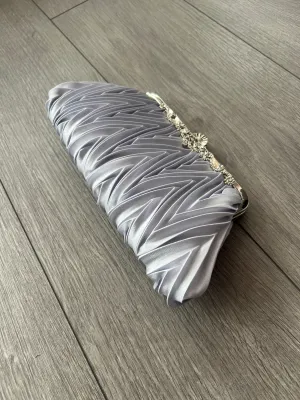 Grey Satin Art Deco Detail Clutch Bag