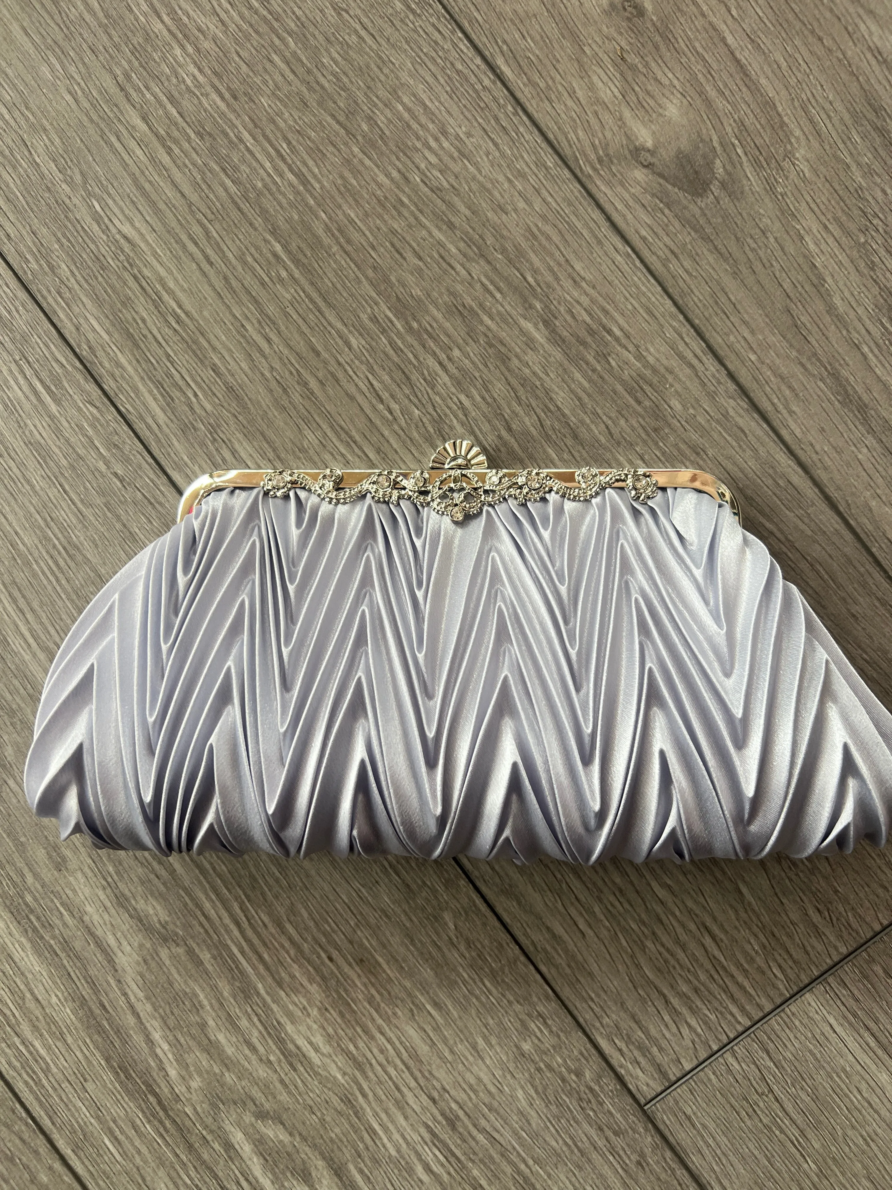 Grey Satin Art Deco Detail Clutch Bag