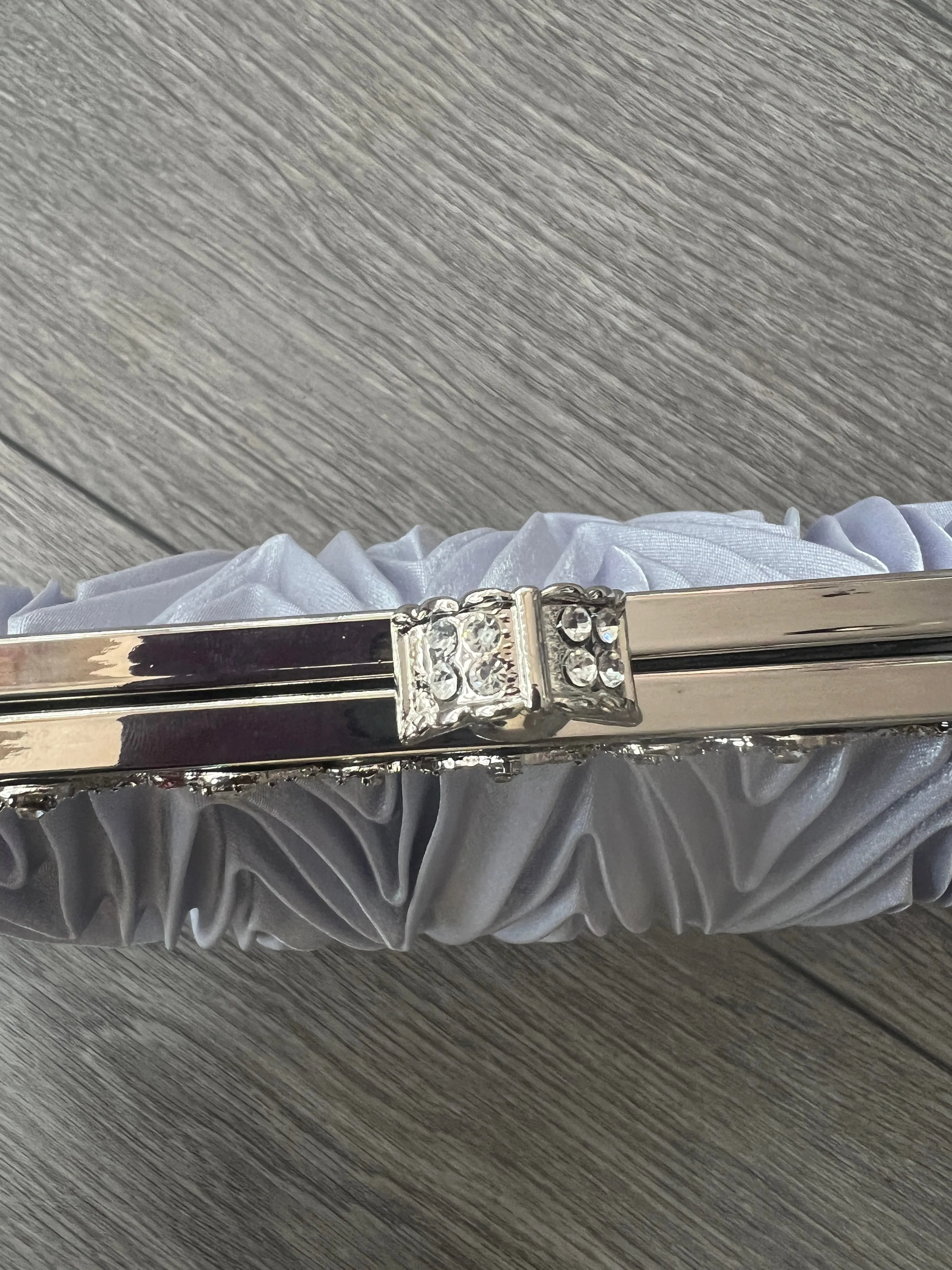 Grey Satin Art Deco Detail Clutch Bag
