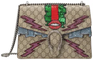 Gucci GG Dionysos Supreme Embroidered Lips & Lightning Shoulder Bag
