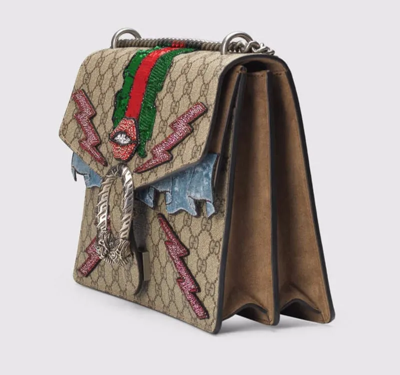 Gucci GG Dionysos Supreme Embroidered Lips & Lightning Shoulder Bag