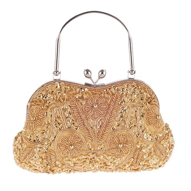 Hand Made Black Beaded Sequins Women Metal Frame Evening Clutches Purse Bridal Wedding Formal Dinner Chain Shoulder Handbag Bag