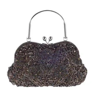 Hand Made Black Beaded Sequins Women Metal Frame Evening Clutches Purse Bridal Wedding Formal Dinner Chain Shoulder Handbag Bag