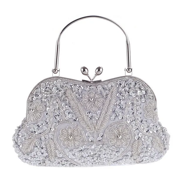 Hand Made Black Beaded Sequins Women Metal Frame Evening Clutches Purse Bridal Wedding Formal Dinner Chain Shoulder Handbag Bag
