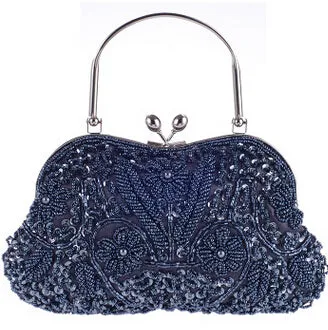 Hand Made Black Beaded Sequins Women Metal Frame Evening Clutches Purse Bridal Wedding Formal Dinner Chain Shoulder Handbag Bag