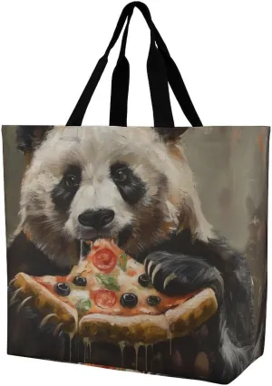 Handbags for Women Animal Panda Eats Pizza Shopping Bag Polyester Tote Bag Satchel Bags, multi-coloured, 40x40x16cm