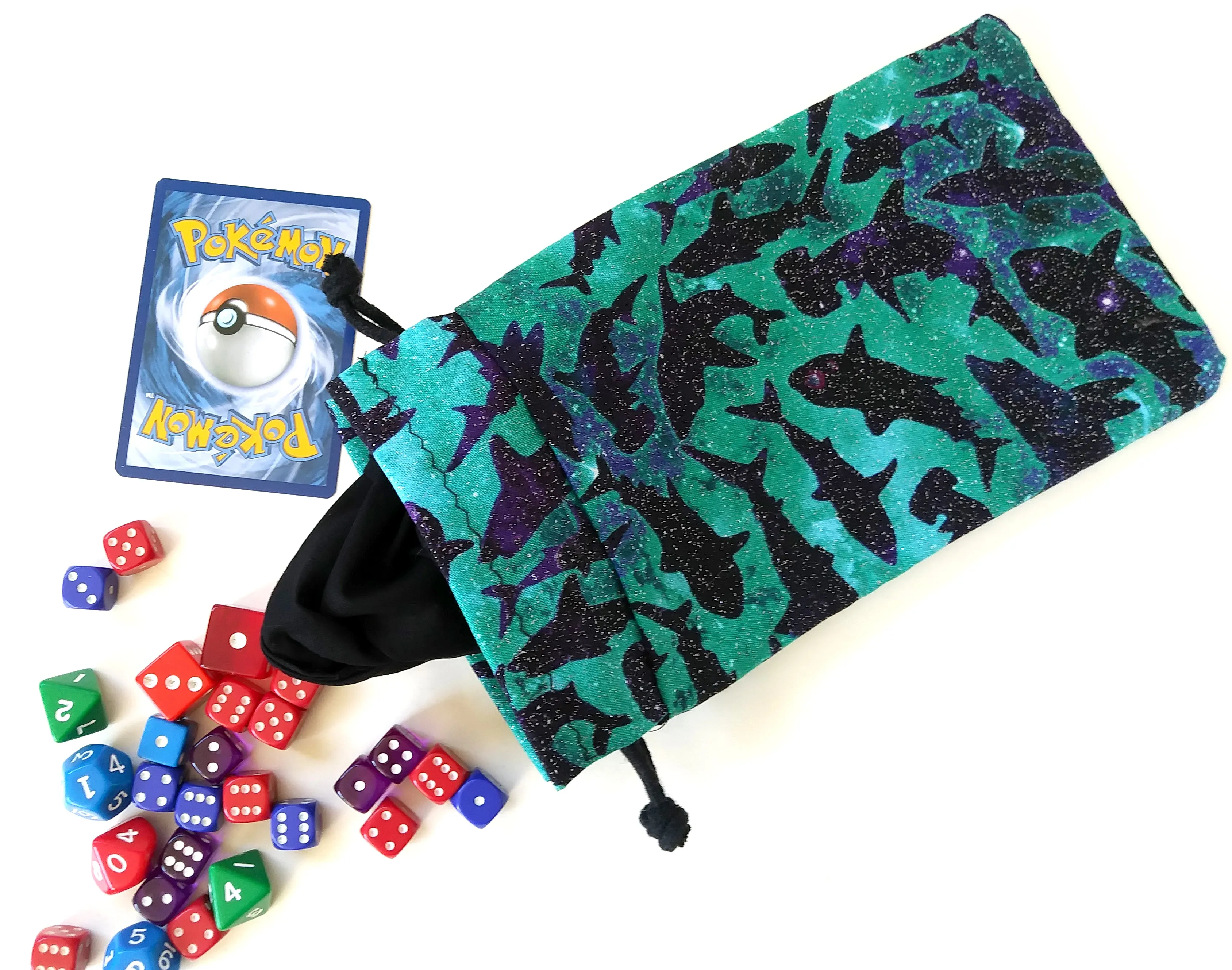 Handmade Drawstring bag - Glittery Shark Galaxy