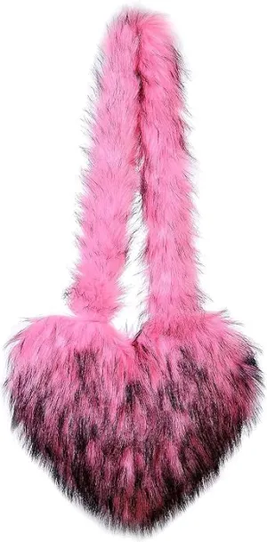 Heart Shaped Fur Purse For Women -Furry Shoulder Crossbody Bags-Luxury Trendy Y2k Girls Handbag