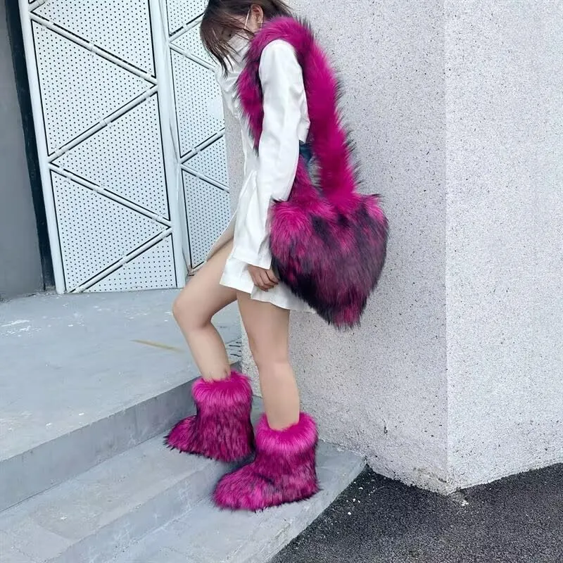 Heart Shaped Fur Purse For Women -Furry Shoulder Crossbody Bags-Luxury Trendy Y2k Girls Handbag