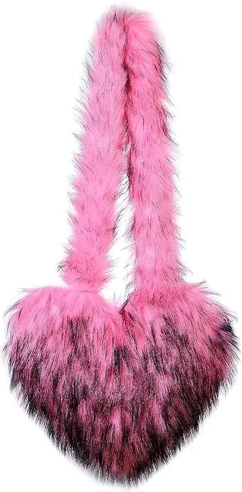 Heart Shaped Fur Purse For Women -Furry Shoulder Crossbody Bags-Luxury Trendy Y2k Girls Handbag
