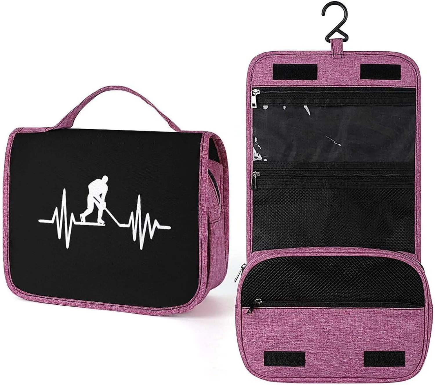 Heartbeat Ice Hockey Makeup Bag Travel Toiletry Bag Waterproof Cosmetic Bag with Portable Hook Handbag, style, 20240328