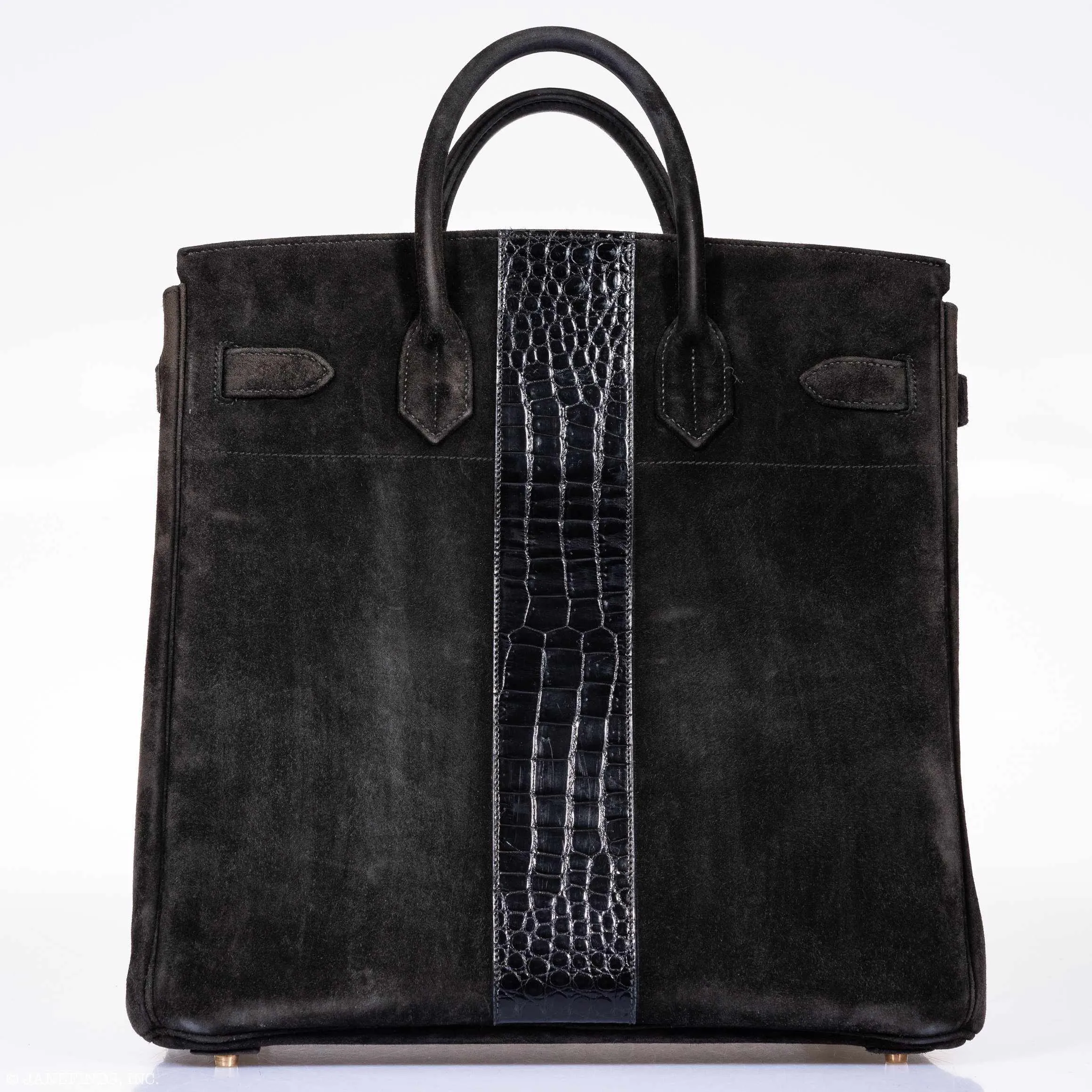 Hermès Birkin 40 HAC Black Doblis Suede and Crocodile Gold Hardware