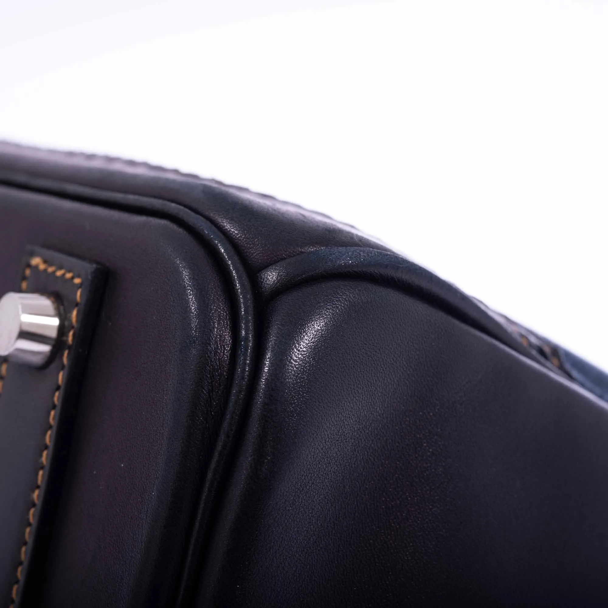 Hermès Ghillies Birkin 40 Indigo Denim and Black Tadelakt Brushed Palladium Hardware