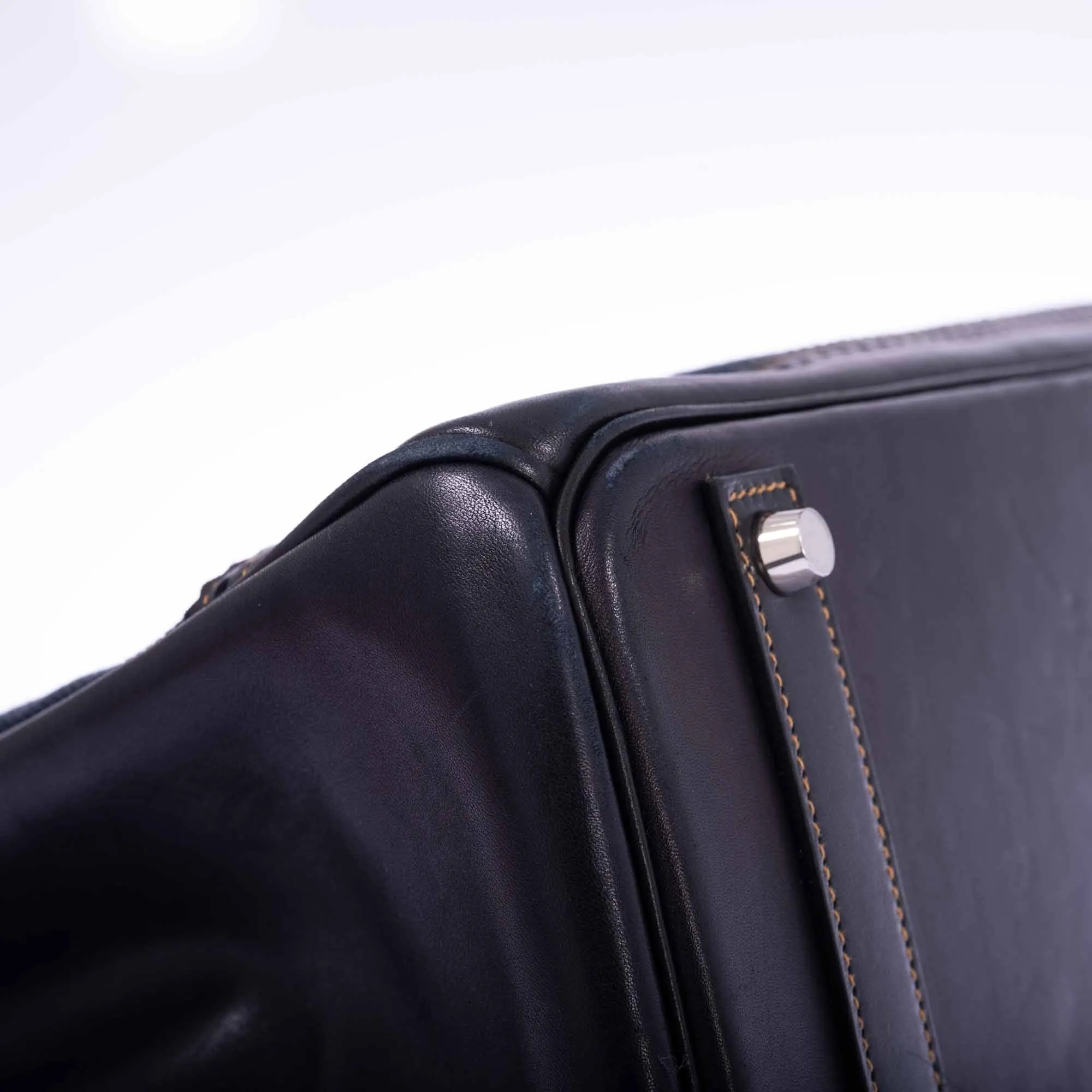 Hermès Ghillies Birkin 40 Indigo Denim and Black Tadelakt Brushed Palladium Hardware