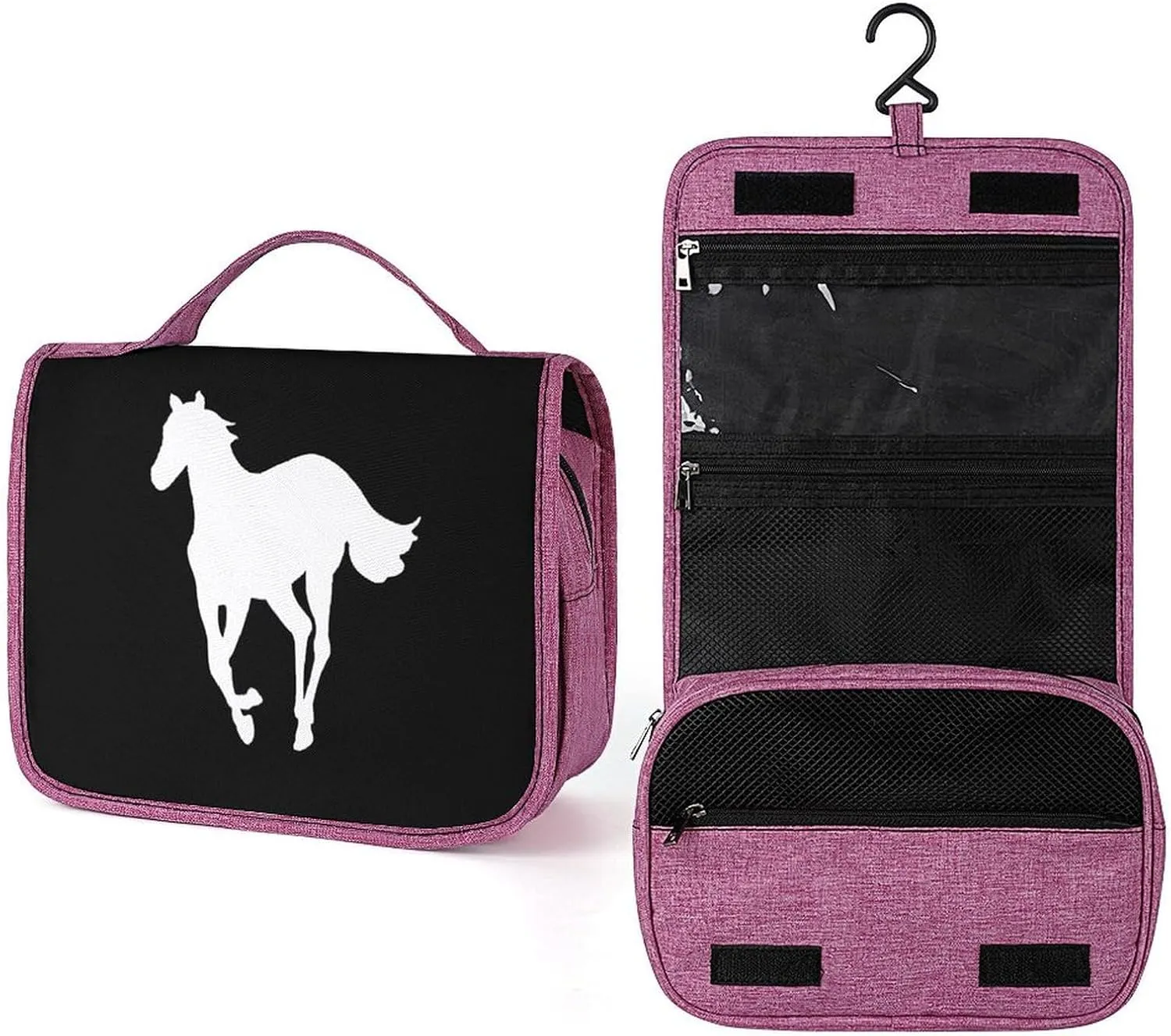 Horse-White Pony Makeup Bag Travel Toiletry Bag Waterproof Cosmetic Bag with Portable Hook Handbag, style, 20240328