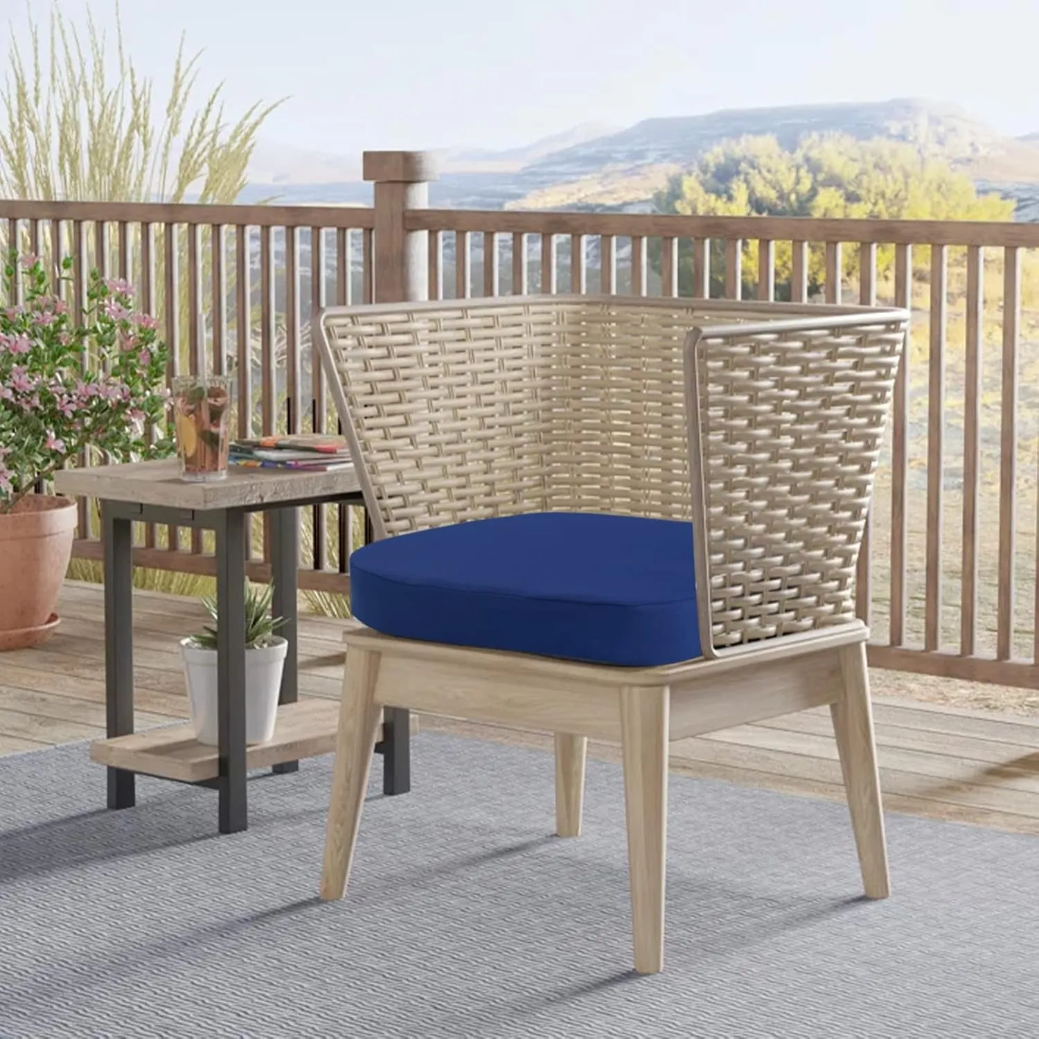 idee-home Outdoor Chair Cushions Set of 2, 17" x 17" x 3" Thick Patio Furniture Outdoor Seat Cushions Waterproof with Ties, Dining Pads