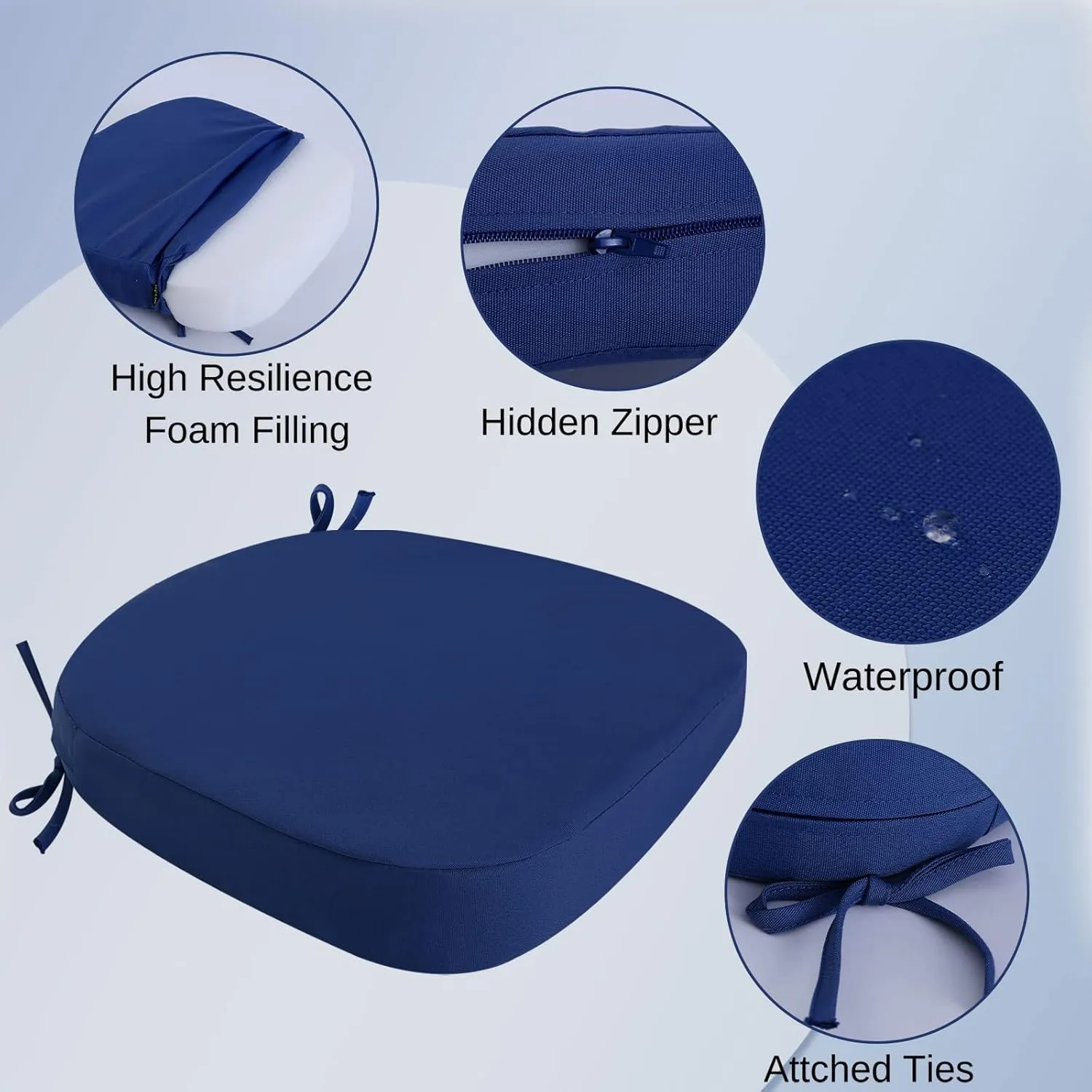 idee-home Outdoor Chair Cushions Set of 2, 17" x 17" x 3" Thick Patio Furniture Outdoor Seat Cushions Waterproof with Ties, Dining Pads
