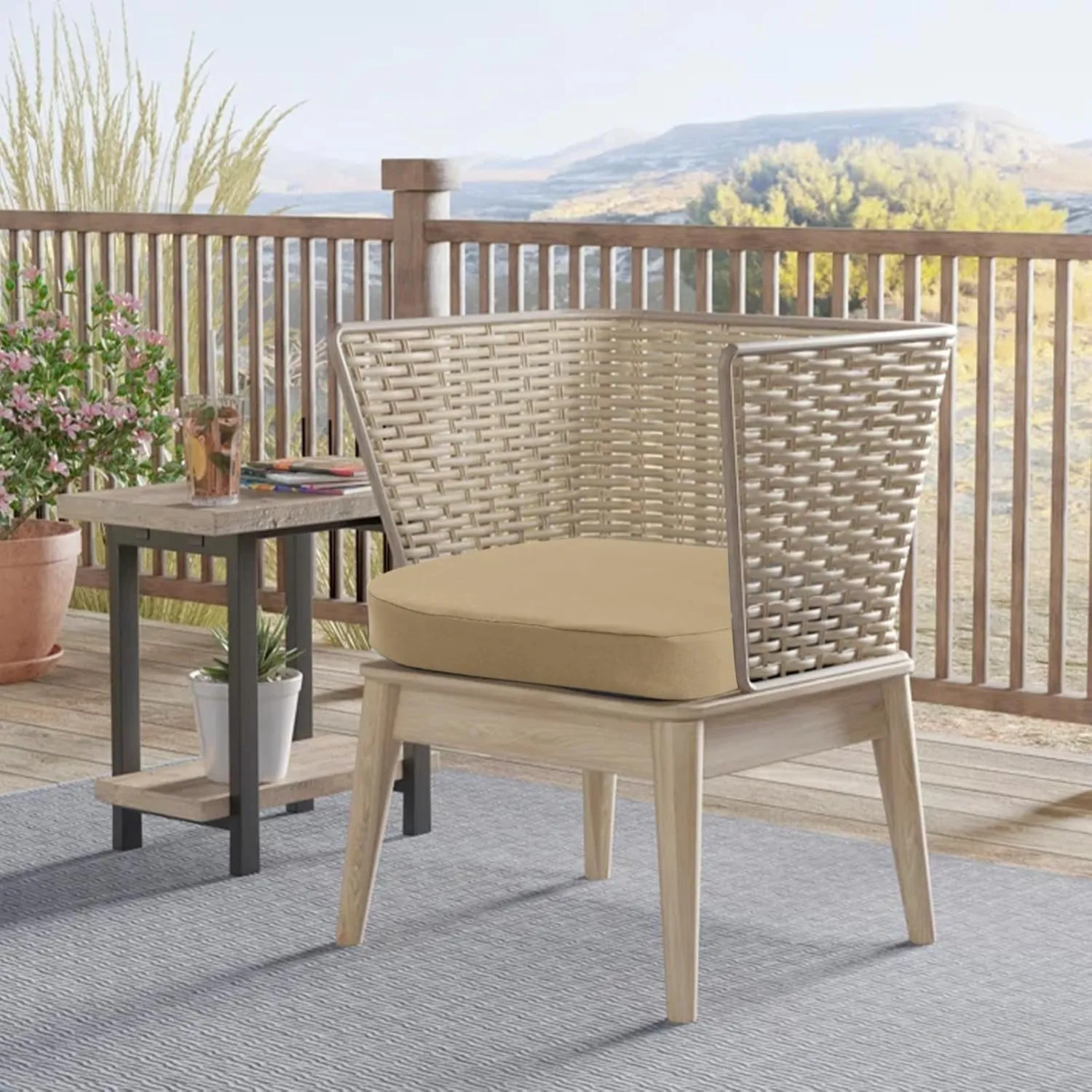 idee-home Outdoor Chair Cushions Set of 2, 17" x 17" x 3" Thick Patio Furniture Outdoor Seat Cushions Waterproof with Ties, Dining Pads