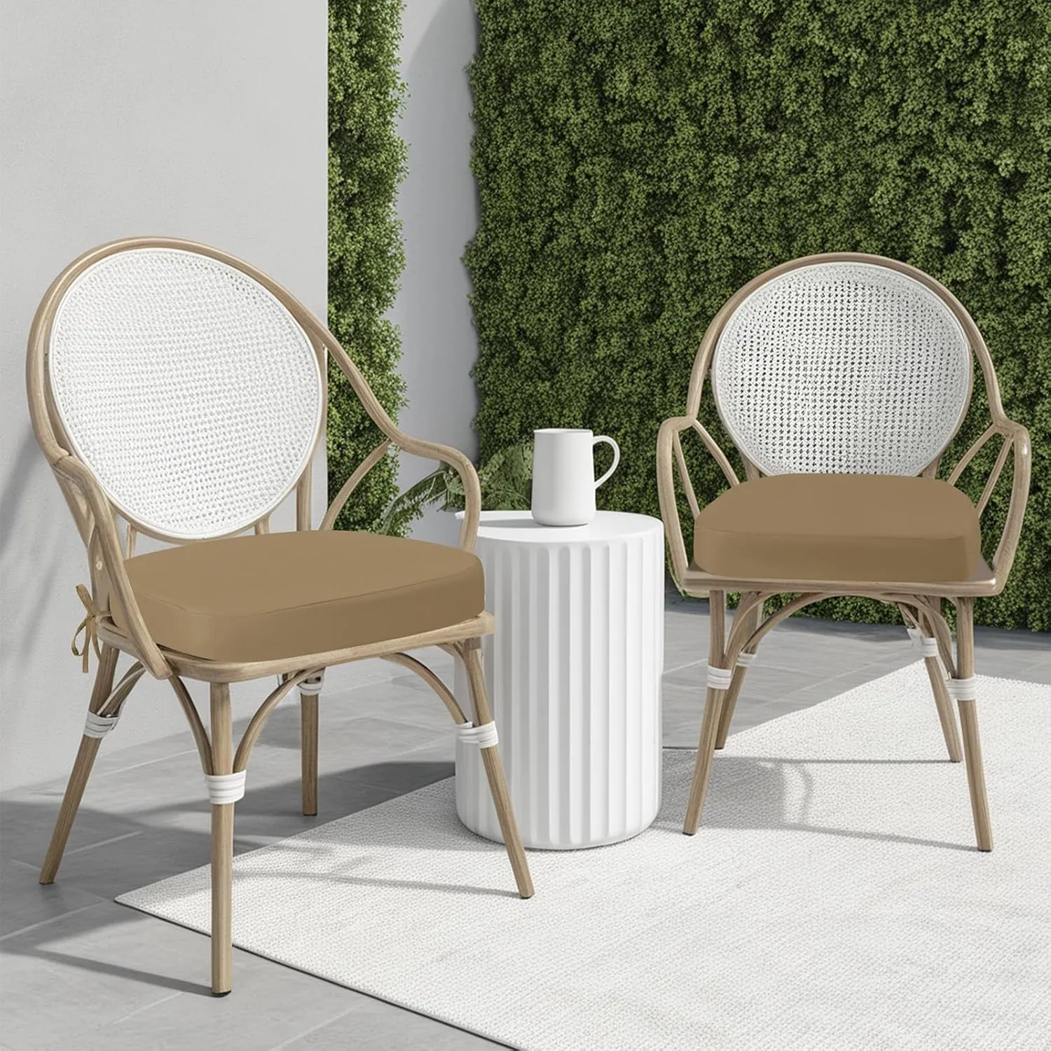 idee-home Outdoor Chair Cushions Set of 2, 17" x 17" x 3" Thick Patio Furniture Outdoor Seat Cushions Waterproof with Ties, Dining Pads
