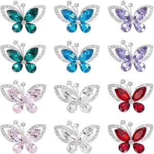 INFUNLY 12PCS 6 Styles Crystal Butterfly Ornament Flat Back Rhinestone Buttons Decor for Home Clothes Shoes Hats Crafts