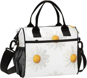 Insulated Lunch Bag Women - Delicate Daisy Array Lunch Box for Men, Leak Resistant, Adjustable Shoulder Strap, Durability Nylon, for Work, Travel, Outdoor Activities