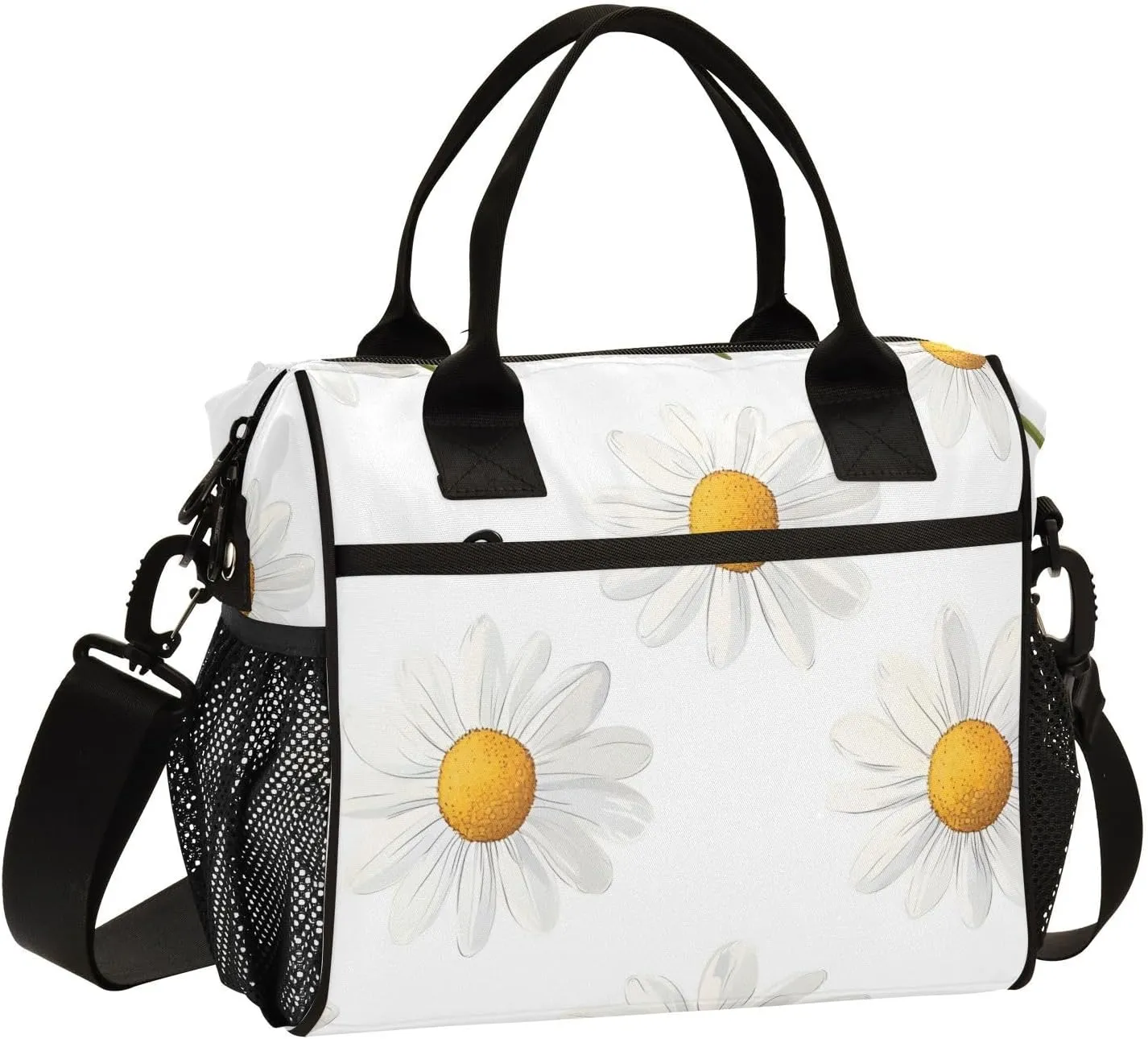 Insulated Lunch Bag Women - Delicate Daisy Array Lunch Box for Men, Leak Resistant, Adjustable Shoulder Strap, Durability Nylon, for Work, Travel, Outdoor Activities