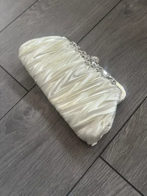 Ivory Satin Art Deco Detail Clutch Bag