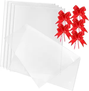 IWOWHERO Baskets Wrapping Bags Pack Large Cellophane Bags Bows Holiday Wrapping Supplies