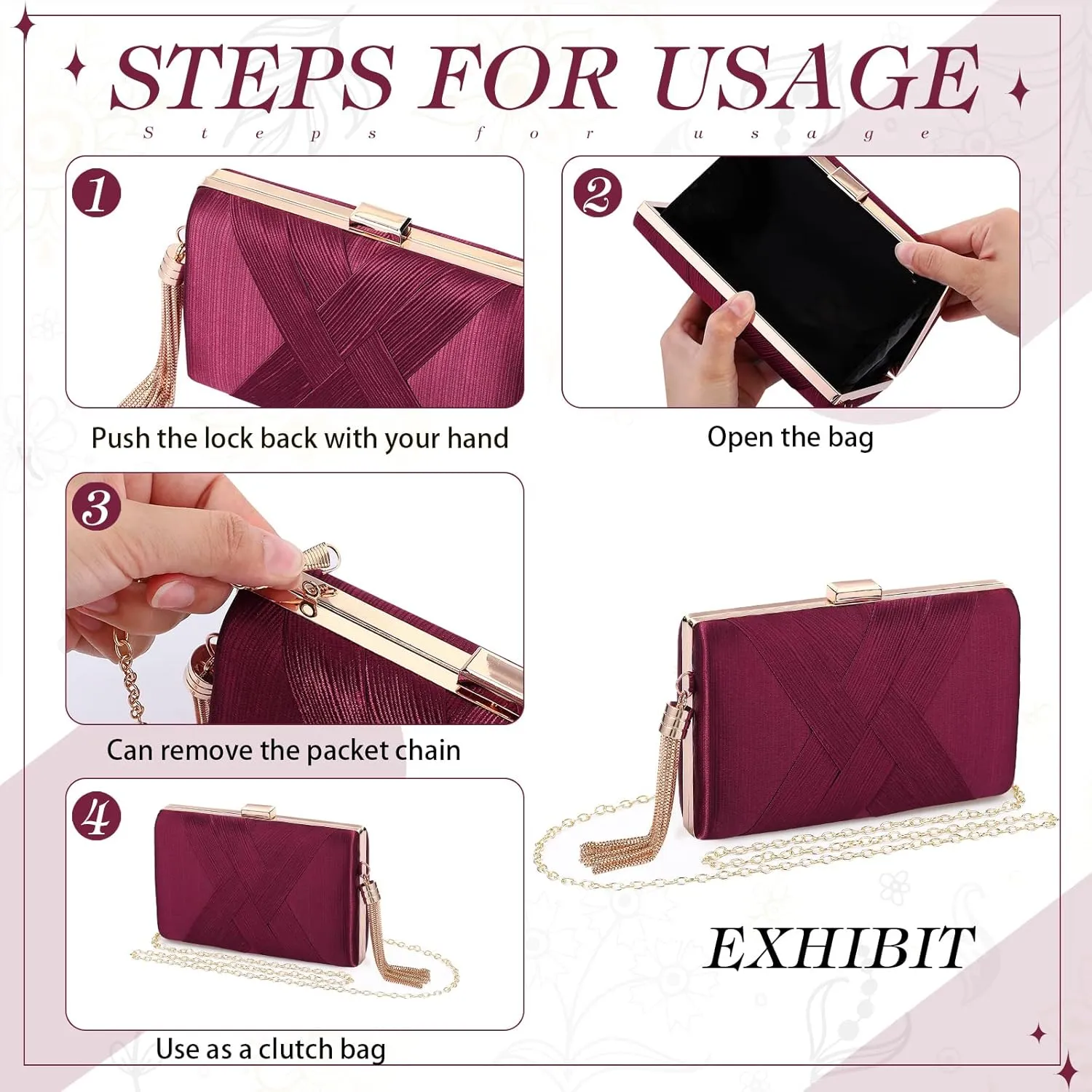 Jadive 3 Pcs Clutch Purses for Women Handbag Evening Purses Bag for Wedding Vintage Banquet Handbag Earrings Necklace Set